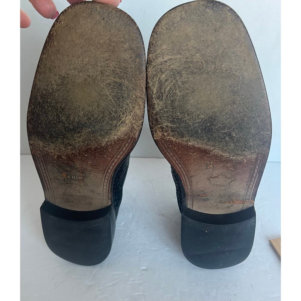 Massaro Paris Vintage Boots Women 9.5 Black‎ Excellent Woven Leather Ankle Strap - Picture 8 of 11